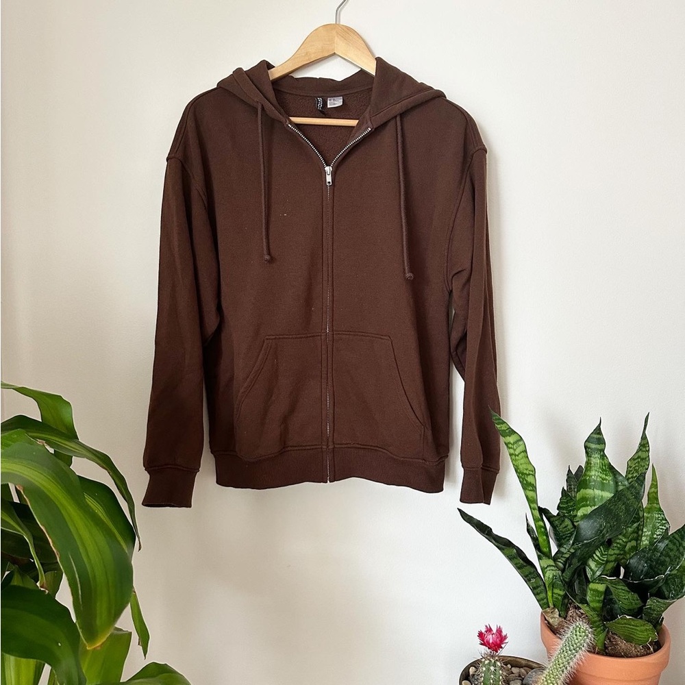 Brown Full Zip Oversized Hoodie